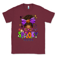 Burgundy Halloween Afro Messy Bun Spooky Mama Classic Tee - texasbilliewilder