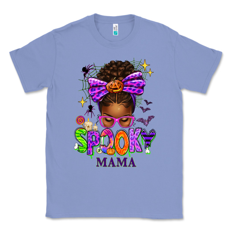 Halloween Afro Messy Bun Spooky Mama Classic Tee by texasbilliewilder | Teevron