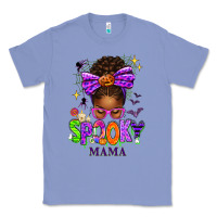 Colony Blue Halloween Afro Messy Bun Spooky Mama Classic Tee - texasbilliewilder