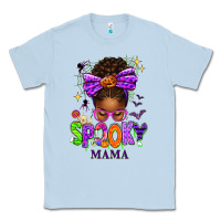 Dusty Blue Halloween Afro Messy Bun Spooky Mama Classic Tee - texasbilliewilder