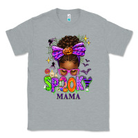 Heather Grey Halloween Afro Messy Bun Spooky Mama Classic Tee - texasbilliewilder