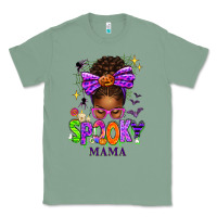 Sage Halloween Afro Messy Bun Spooky Mama Classic Tee - texasbilliewilder