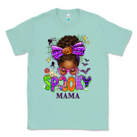 Seafoam Halloween Afro Messy Bun Spooky Mama Classic Tee - texasbilliewilder