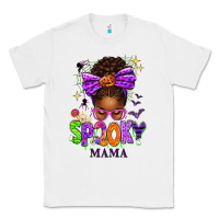 White Halloween Afro Messy Bun Spooky Mama Classic Tee - texasbilliewilder