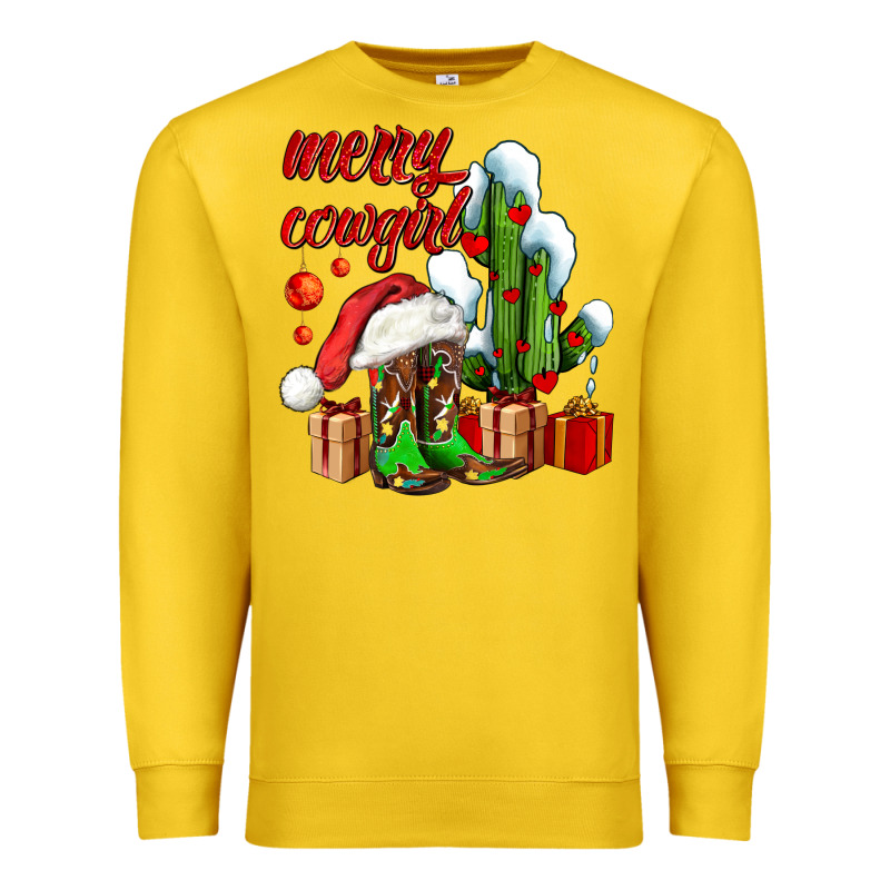 Merry Cowgirl  Boots And Cactus With Gifts Premium Sweatshirt by AdoDesignShop | Teevron