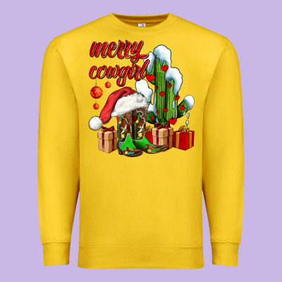 Merry Cowgirl  Boots And Cactus With Gifts Premium Sweatshirt Designed By Adodesignshop