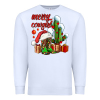 White merry cowgirl  boots and cactus with gifts Premium Sweatshirt - AdoDesignShop
