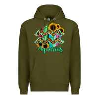 Army Green Aquarius Zodiac Sign Sunflower Leopard Serape Premium Hoodie - RanaPortraitStore