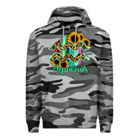 Slate Camo Aquarius Zodiac Sign Sunflower Leopard Serape Premium Hoodie - RanaPortraitStore
