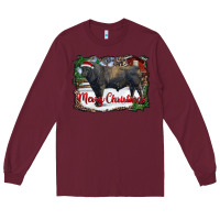 Burgundy merry Christmas black angus bull and farm Long Sleeve Tee - RanaPortraitStore