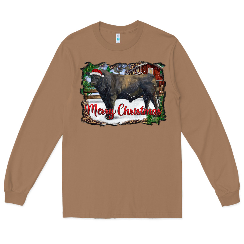 Merry Christmas Black Angus Bull And Farm Long Sleeve Tee by RanaPortraitStore | Teevron