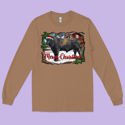 Merry Christmas Black Angus Bull And Farm Long Sleeve Tee Designed By Ranaportraitstore