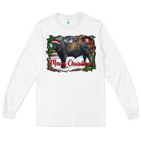 White merry Christmas black angus bull and farm Long Sleeve Tee - RanaPortraitStore