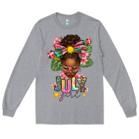 Heather Grey july girl afro woman summer Long Sleeve Tee - texasbilliewilder