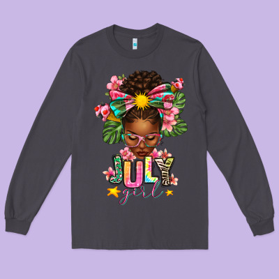 July Girl Afro Woman Summer Long Sleeve Tee Designed By Texasbilliewilder