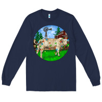 Navy christmas charolais bull and barnyard Long Sleeve Tee - RanaPortraitStore