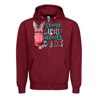 Burgundy Some Bunny needs coffee Zipper Hoodie - Neo Western