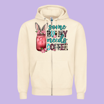 Some Bunny Needs Coffee Zipper Hoodie Designed By Neo Western