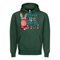 Sports Green Some Bunny needs coffee Zipper Hoodie - Neo Western