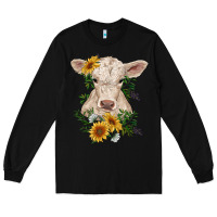 Black charolais calf with sunflowers Long Sleeve Tee - RanaPortraitStore