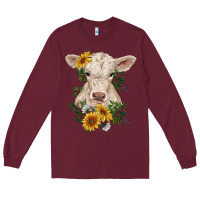 Burgundy charolais calf with sunflowers Long Sleeve Tee - RanaPortraitStore