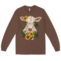 Chestnut charolais calf with sunflowers Long Sleeve Tee - RanaPortraitStore