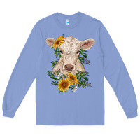 Colony Blue charolais calf with sunflowers Long Sleeve Tee - RanaPortraitStore
