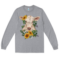 Heather Grey charolais calf with sunflowers Long Sleeve Tee - RanaPortraitStore