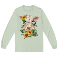 Matcha charolais calf with sunflowers Long Sleeve Tee - RanaPortraitStore