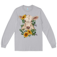 Moon Dust charolais calf with sunflowers Long Sleeve Tee - RanaPortraitStore