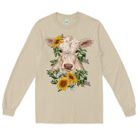 Mushroom charolais calf with sunflowers Long Sleeve Tee - RanaPortraitStore