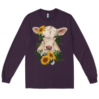 Charolais Calf With Sunflowers Long Sleeve Tee | Teevron
