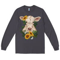 Smoke charolais calf with sunflowers Long Sleeve Tee - RanaPortraitStore