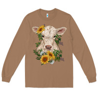 Toasted Coconut charolais calf with sunflowers Long Sleeve Tee - RanaPortraitStore