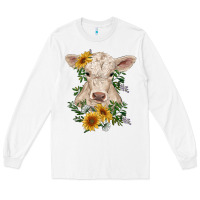 White charolais calf with sunflowers Long Sleeve Tee - RanaPortraitStore