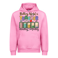 Fuchsia Pink battery life of a teacher monday friday Urban Hoodie - MaliasSmallBusiness