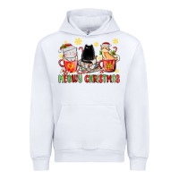 White meowy christmas cats coffee cups Urban Hoodie - MaliasSmallBusiness