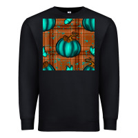Black turquoise pumpkin plaid seamless pattern Premium Sweatshirt - BundleAndBundleShop