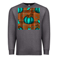 Charcoal Heather turquoise pumpkin plaid seamless pattern Premium Sweatshirt - BundleAndBundleShop