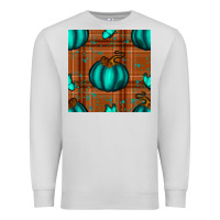 Dove Grey turquoise pumpkin plaid seamless pattern Premium Sweatshirt - BundleAndBundleShop