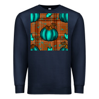 Navy turquoise pumpkin plaid seamless pattern Premium Sweatshirt - BundleAndBundleShop