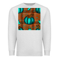 Oatmeal Heather turquoise pumpkin plaid seamless pattern Premium Sweatshirt - BundleAndBundleShop