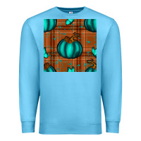 Ocean Blue turquoise pumpkin plaid seamless pattern Premium Sweatshirt - BundleAndBundleShop