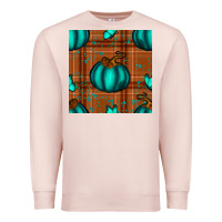 Pale Pink turquoise pumpkin plaid seamless pattern Premium Sweatshirt - BundleAndBundleShop