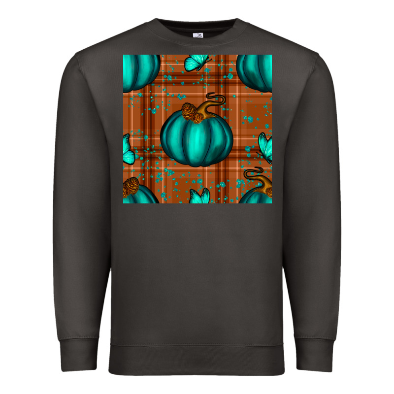Turquoise Pumpkin Plaid Seamless Pattern Premium Sweatshirt by BundleAndBundleShop | Teevron