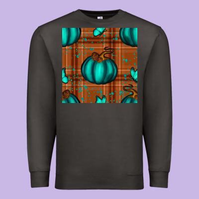 Turquoise Pumpkin Plaid Seamless Pattern Premium Sweatshirt Designed By Bundleandbundleshop