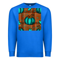 True Royal turquoise pumpkin plaid seamless pattern Premium Sweatshirt - BundleAndBundleShop