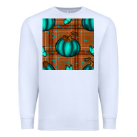 White turquoise pumpkin plaid seamless pattern Premium Sweatshirt - BundleAndBundleShop