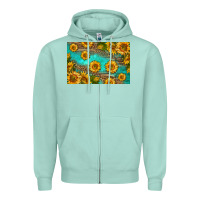 Seafoam western sunflowers skinny metal can holder Zipper Hoodie - HRA Design Shop