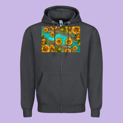 Western Sunflowers Skinny Metal Can Holder Zipper Hoodie Designed By Hra Design Shop